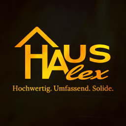 Logo von HausLex mit dem Slogan Hochwertig. Umfassend. Solide